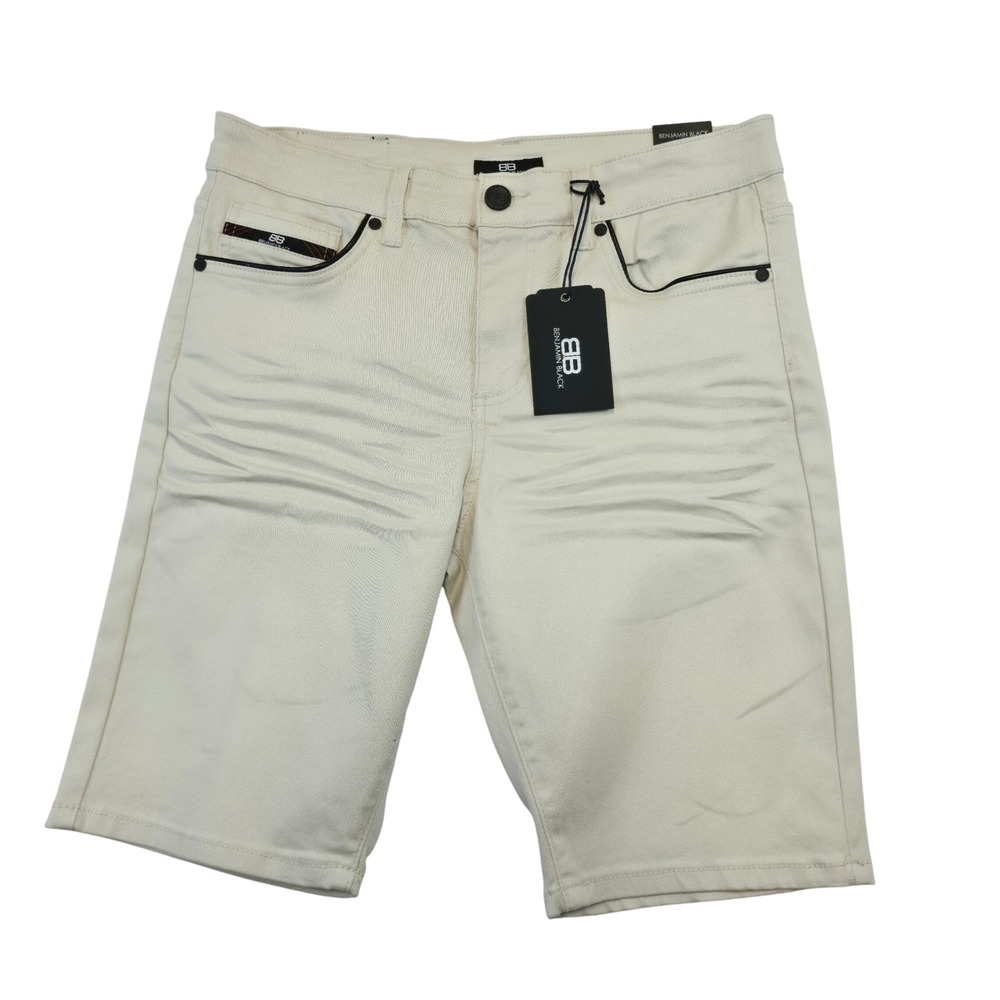 Benjamin Black Mens Shorts 33 Beige Stretch Cotton Blend Casual Summer Style NEW